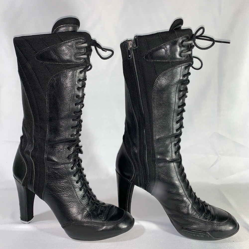 Vintage Tall black leather laced high heel boots